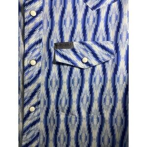Panhandle Western Pearl Snap Shirt Mens Blue White Aztec Performance Short Small